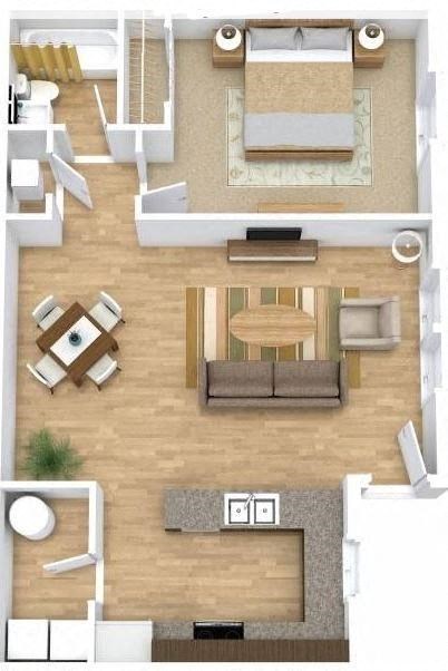 Floor plan for 1 bed, 1 bath, 616 sqft